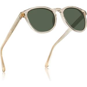 CARFIA Acetate Polarized Sunglasses for Men Trendy Retro Sun Glasses CA2307(2. Clear Tea Frame Green Lens)