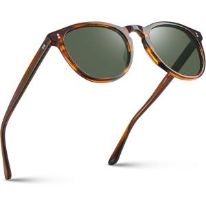 CARFIA Acetate Polarized Sunglasses for Men Trendy Retro Sun Glasses CA2307(3. Brown Striped Frame Green Lens)