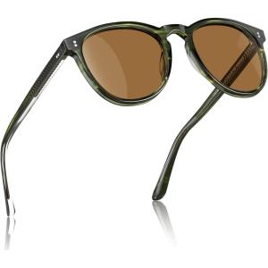 CARFIA Acetate Polarized Sunglasses for Men Trendy Retro Sun Glasses CA2307(6. Green Striped Frame Brown Lens)