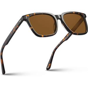 CARFIA Acetate Polarized Sunglasses for Men UV400 Protection Classic Retro Square Shades Driving Glasses(A4. Brown Lens)