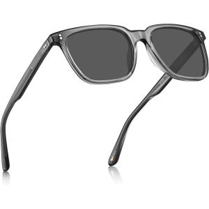 CARFIA Acetate Polarized Sunglasses for Men UV400 Protection Classic Retro Square Shades Driving Glasses(B4.grey Frame Grey Lens)