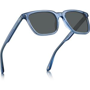 CARFIA Acetate Polarized Sunglasses for Men UV400 Protection Classic Retro Square Shades Driving Glasses(B5. Blue Frame Grey Lens)