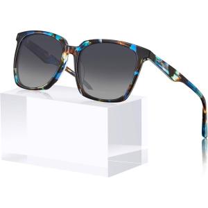 CARFIA Acetate Polarized Sunglasses for Women Big Face Fashion Retro Sunnies CA5505(1. Tortoise Frame Grey Gradient Lens)