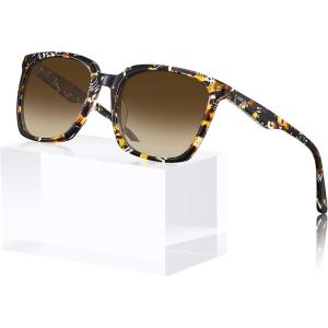 CARFIA Acetate Polarized Sunglasses for Women Big Face Fashion Retro Sunnies CA5505(2. Tortoise Frame Brown Gradient Lens)