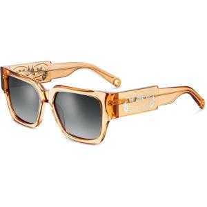 CARFIA Acetate Trendy Square Sunglasses for Women UV400 Protection, Hand-crafted Hypoallergenic Temple CF1006(Light Coffe Gradient Grey Lens)