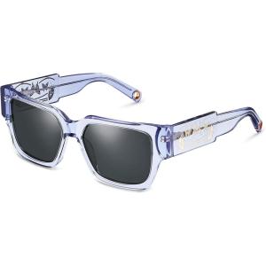 CARFIA Acetate Trendy Square Sunglasses for Women UV400 Protection, Hand-crafted Hypoallergenic Temple CF1006(Light Purple Frame Gradient Grey Lens)