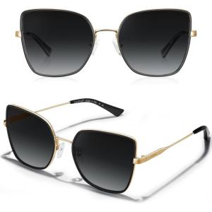 CARFIA Fashion Metal Sunglasses for Women Polarized UV Sun Protection Nickel-free Plating Frame CA5383(Black Frame Grey Gradient Lens)