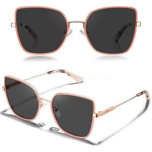 CARFIA Fashion Metal Sunglasses for Women Polarized UV Sun Protection Nickel-free Plating Frame CA5383(Pink Frame Grey Lens)