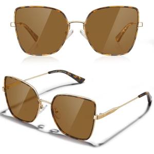 CARFIA Fashion Metal Sunglasses for Women Polarized UV Sun Protection Nickel-free Plating Frame CA5383(Tortoise Frame Brown Lens)