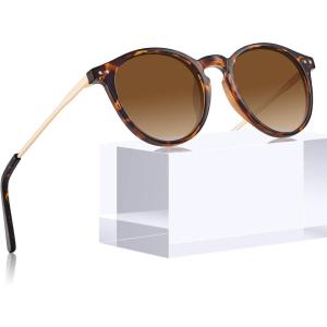 CARFIA Fashion Polarized Round Sunglasses for Women Hand-polished Acetate Frame Eyewear CA508(1. Brown Tortoiseshell Frame + Gradient Brown Lens)
