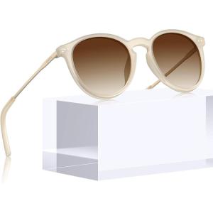 CARFIA Fashion Polarized Round Sunglasses for Women Hand-polished Acetate Frame Eyewear CA508(3. Translucent Yellow Frames + Gradient Brown Lens)