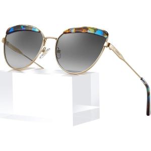 CARFIA Matal Acetate Cateye Polarized Sunglasses for Women UV Protection CA5382(Blue Tortoise Frame Gradient Grey Lens)