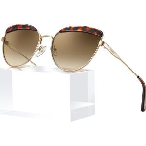 CARFIA Matal Acetate Cateye Polarized Sunglasses for Women UV Protection CA5382(Red Tortoise Frame Gradient Brown Lens)
