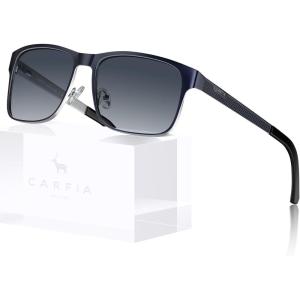 CARFIA Metal Mens Sunglasses Polarized – UV400 Protection Cool Shades with Grid Pattern & Leather Case CA5223(D: Matte Blue Frame Blue Gradient Lens)