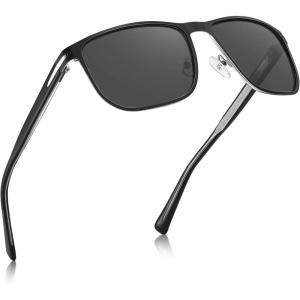 CARFIA Metal Men’s Sunglasses Polarized Retro Elites Style, Durable Al-Mg Large Frame, Driving Golf Glasses(2. Black Frame +Grey Lens)