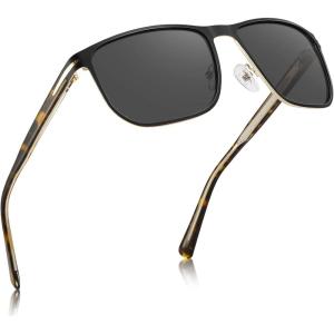 CARFIA Metal Men’s Sunglasses Polarized Retro Elites Style, Durable Al-Mg Large Frame, Driving Golf Glasses(3. Black Tortoise Frame + Grey Lens)