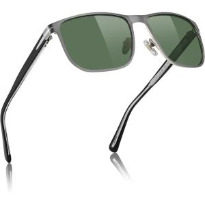 CARFIA Metal Men’s Sunglasses Polarized Retro Elites Style, Durable Al-Mg Large Frame, Driving Golf Glasses(4. Silver Frame +Green Lenses)