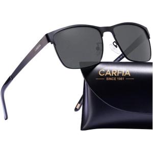 CARFIA Metal Mens Sunglasses Polarized UV400 Protection for Driving Fishing Hiking Golf Everyday Use CA5225(A1: Black Frame Grey Lens)