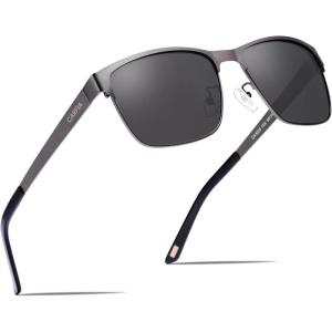 CARFIA Metal Mens Sunglasses Polarized UV400 Protection for Driving Fishing Hiking Golf Everyday Use CA5225(A2: Gun Frame Grey Lens)