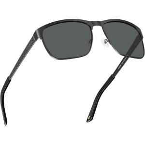 CARFIA Metal Mens Sunglasses Polarized UV400 Protection for Driving Fishing Hiking Golf Everyday Use CA5225(A3: Gridding Arms + Black Frame Grey Lens)