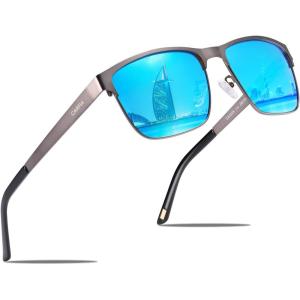 CARFIA Metal Mens Sunglasses Polarized UV400 Protection for Driving Fishing Hiking Golf Everyday Use CA5225(A4: Gun Frame Ice-blue Mirror)