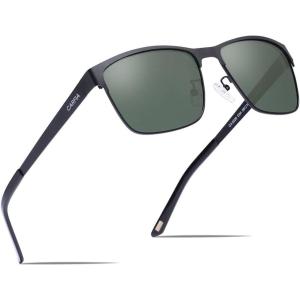 CARFIA Metal Mens Sunglasses Polarized UV400 Protection for Driving Fishing Hiking Golf Everyday Use CA5225(A5: Black Frame Green Lens)