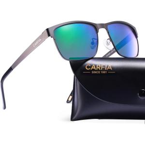 CARFIA Metal Mens Sunglasses Polarized UV400 Protection for Driving Fishing Hiking Golf Everyday Use CA5225(A5: Green Mirrored Lenses)
