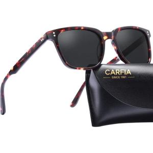 CARFIA Polarized Men’s Sunglasses UV400 Protection for Driving Fishing Cool Man Acetate Shades CA5354L(1. Tortoise Frame Grey Lens)