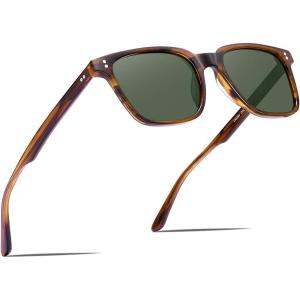 CARFIA Polarized Men’s Sunglasses UV400 Protection for Driving Fishing Cool Man Acetate Shades CA5354L(2. Stripe Frame Green Lens)