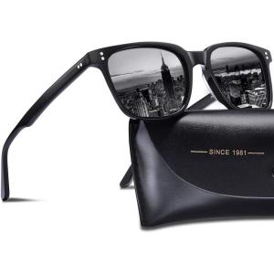 CARFIA Polarized Men’s Sunglasses UV400 Protection for Driving Fishing Cool Man Acetate Shades CA5354L(3. Black Frame Grey Lens)