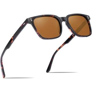 CARFIA Polarized Men’s Sunglasses UV400 Protection for Driving Fishing Cool Man Acetate Shades CA5354L(4. Tortoise Frame Brown Lens)