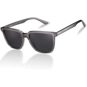 CARFIA Polarized Men’s Sunglasses UV400 Protection for Driving Fishing Cool Man Acetate Shades CA5354L(5. Transparent Grey Frame Grey Lens)