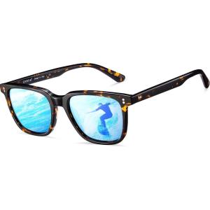 CARFIA Polarized Men’s Sunglasses UV400 Protection for Driving Fishing Cool Man Acetate Shades CA5354L(8. Tortoise Frame Ice-blue Mirror)