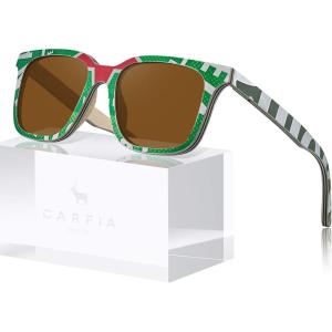 CARFIA Polarized Men’s Sunglasses UV400 Protection for Driving Fishing Cool Man Acetate Shades CA5354L(9. Wood Frame 1)