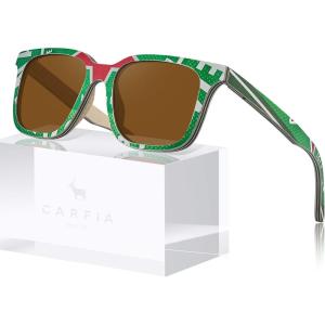 CARFIA Polarized Men’s Sunglasses UV400 Protection for Driving Fishing Cool Man Acetate Shades CA5354L(9. Wood Frame 2)