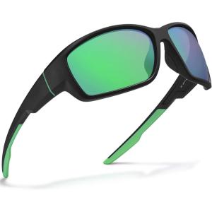 CARFIA Polarized Sport Sunglasses for Men Cycling Fishing Running Golf Baseball Glasses Unbreakable Imported TR90 Frame(A1: Matte Black Frame Green Mirror)