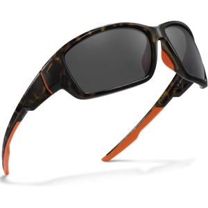 CARFIA Polarized Sport Sunglasses for Men Cycling Fishing Running Golf Baseball Glasses Unbreakable Imported TR90 Frame(A1: Polished Tortoise Frame Grey Lens)