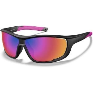 CARFIA Polarized Sports Sunglasses for Men Women Unique Lens Sides Vent Glasses for Baseball Running Cycling(3. Purple Mirrored Black Frame)