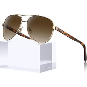 CARFIA Polarized Sunglasses for Men UV Protection, Classic Pilot Style, Acetate Tortoise Arms CA3216(Brown Gradient Lens Acetate Tortoise Arm)