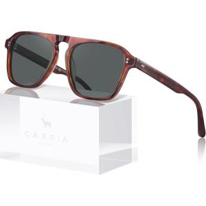CARFIA Polarized Sunglasses for Men UV400 Protection – Pilot Design Acetate Sun Glasses for Driving Fishing Outdoor CA5355(3. Tortoise Frame Gray Lens)