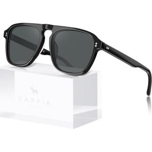CARFIA Polarized Sunglasses for Men UV400 Protection – Pilot Design Acetate Sun Glasses for Driving Fishing Outdoor CA5355(5. Black Frame Grey Lens)