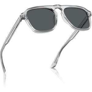 CARFIA Polarized Sunglasses for Men UV400 Protection – Pilot Design Acetate Sun Glasses for Driving Fishing Outdoor CA5355(7. Transparent Grey Frame Grey Lens)
