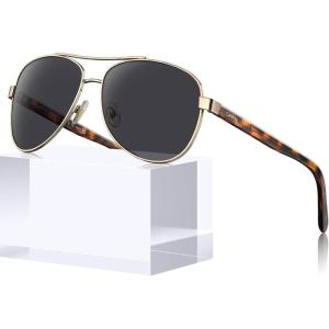 CARFIA Polarized Sunglasses for Women UV Protection Acetate Arms Metal Frame Woman’s Shades CA3216(3. Grey Lens Tortoise Arm)