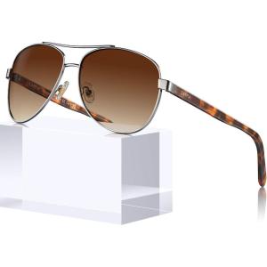 CARFIA Polarized Sunglasses for Women UV Protection Acetate Arms Metal Frame Woman’s Shades CA3216(4. Brown Gradient Lens Silver Frame)