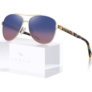 CARFIA Polarized Sunglasses for Women UV Protection Acetate Arms Metal Frame Woman’s Shades CA3216(5. Two Tones Lens)