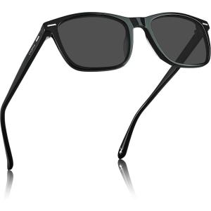 CARFIA Rectangle Polarized Sunglasses for Men UV400 Protection Narrow Face Lightweight Acetate Driving Glasses(1.grey Lens)