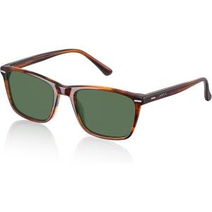 CARFIA Rectangle Polarized Sunglasses for Men UV400 Protection Narrow Face Lightweight Acetate Driving Glasses(2.stripe Frame Green Lenses)