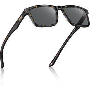 CARFIA Retro Acetate Mens Sunglasses Polarized Classic Square Sun Glasses CA62162(2. Tortoise Frame Grey Lens)