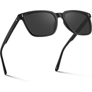 CARFIA Retro Acetate Polarized Sunglasses for Men UV400 Protection Driving Outdoor Anti-Glare Sun Glasses CA5354WS(3. Matte Black Frame Grey Lenses)