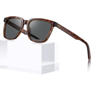 CARFIA Retro Acetate Polarized Sunglasses for Men UV400 Protection Driving Outdoor Anti-Glare Sun Glasses CA5354WS(5-2. Grey Lenses)